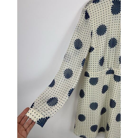 Modcloth Retro Disco Dress Mini Short Open Back Long Sleeve Size 8 Ivory Blue - Picture 4 of 13